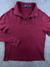Polo Ralph Lauren 1/4 Zip Red Maroon w Pony Logo Large Men  s Cotton Pullover