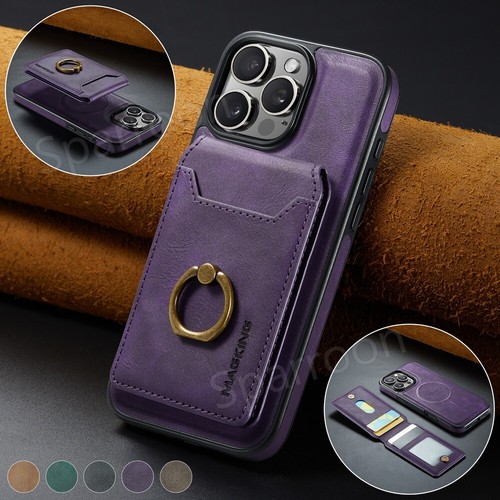 Magnet Hülle Für iPhone 16 15 14 13 Handy Leder Schutz Wallet Case Ring Halter - Picture 5 of 67