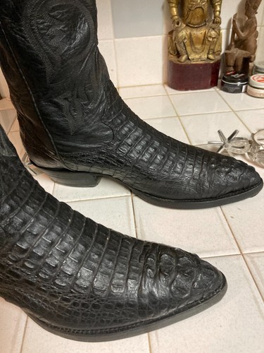 MAX LEATHER BLACK CAIMAN ROCKABILLY VINTAGE WESTERN COWBOY DANCEHALL BOOTS 11 EE - Picture 16 of 20