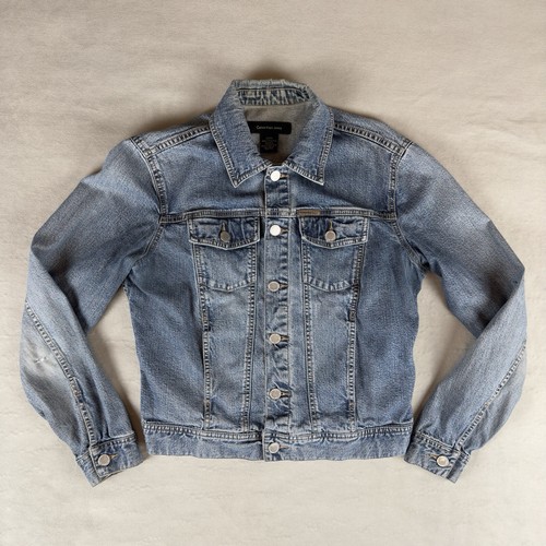 Calvin Klein Denim Jeansjacke Damen kleine Knopfleiste blau USA 90er *LESEN*