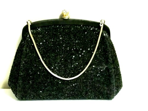 Cartera Negra Brillante con Correa de Cadena Noche Cóctel Formal De Colección En muy buena condición - Imagen 2 de 9
