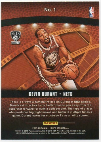 Kevin Durant 2019-20 NBA HOOPS Lights Camera Action #1 Nets - Picture 2 of 2