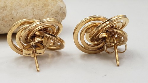 14kt Yellow Gold* Enlace Rings Stud Earrings Push Back - Picture 3 of 6