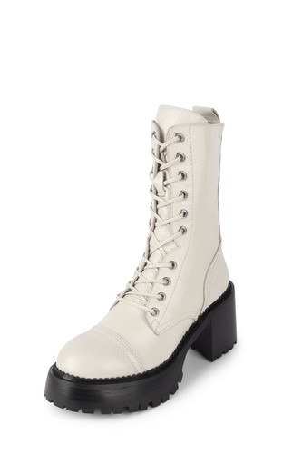 Jeffrey Campbell Locust Ivory Leather Lace Up Chunky Moto Combat Boots Stiefel - Bild 2 von 4