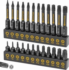 Amartisan Torx Bit Set, 24-Piece S2 Steel, 1" & 2.3" Long T5 - T40, Security