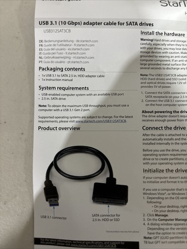 StarTech SATA Data & Power Combo 3.1 To 2.5 Cable Hard Drive Adapter NEW - Picture 6 of 6