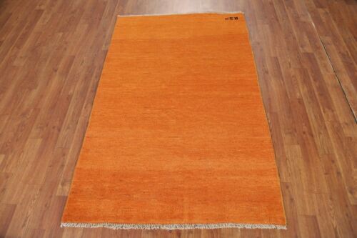 Versatile Gabbeh Solid Design Orange Wool Modern Rug Ideal for Any Room 3x5 ft - Picture 3 of 13