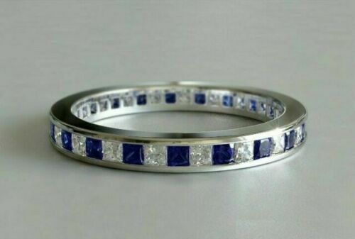 1.52CT Sapphire & Lab Created Diamond Full Eternity Wedding Band White Gold FN - Picture 1 of 4