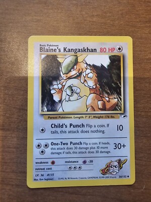 blaine's kangaskhan pokemon card value (36/132) [Gym Heroes Unlimited]  TokenMTG Encased in a durable acrylic holder to highlight the vibrant artwork of this fan Blaines Kangaskhan 36/132 Gym Heroes
