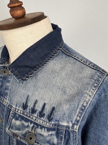 Desigual Blue Denim Hip Hop Hipster Buttons Embroidered Designer Jacket Sz S - Picture 12 of 24