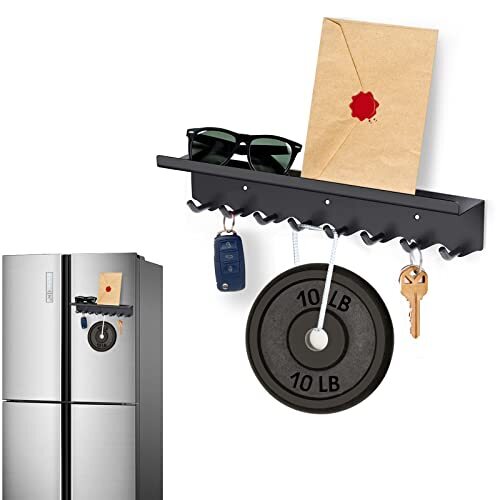 Key Holder Wall Mount, Magnetic Key Hooks and Mail Organizer Tray with 8 Black - Picture 2 of 7