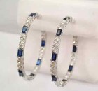 3Ct Lab Created Blue Sapphire Diamond Huggie Hoop Earrings 14K White Gold Plated