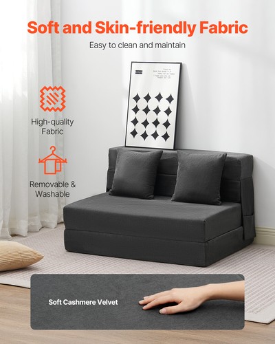 VEVOR Folding Sofa Bed 3-in-1 Foldable Couch Bed with 2 Pillows Dark Grey Twin - Picture 3 of 12
