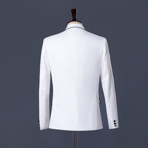 Traje formal hombre 2 piezas blanco chaqueta pantalones muesca solapa blazer boda fiesta - Imagen 4 de 9