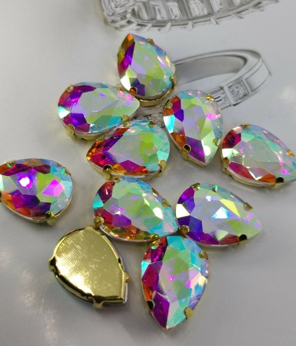SEW ON TEARDROP DROP Rhinestones Glass Crystals 13x18 Crystal AB x10 - Picture 3 of 11