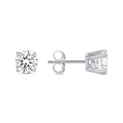 1.25 Ct Round Created Diamond Earrings Studs Real 14K White Gold Basket Push