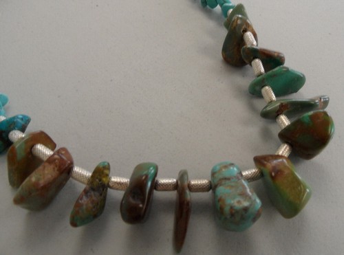Vintage Navajo Sterling Silver 925 Beaded & Turquoise Gemstones Nuggets Necklace - Picture 6 of 6