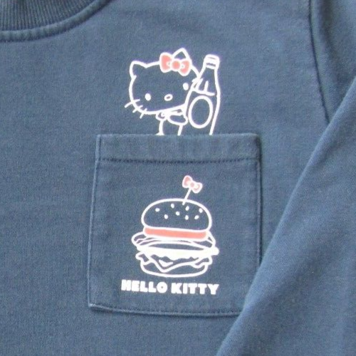 HELLO KITTY Cheeseburger & coke blue sweatshirt w front upper Pocket sz S SANRIO - Picture 5 of 14