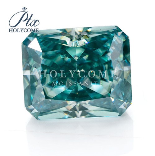 Aqua Blue VVS1 Moissanite Radiant Crushed Ice Cut Loose Gemstone W. Certificate - Picture 2 of 19
