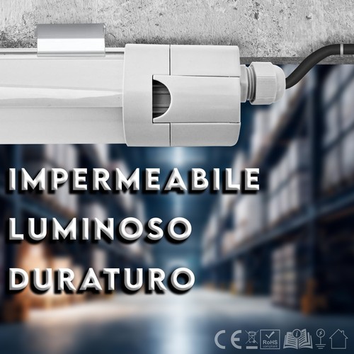 Barra LED Tubolare 50W 36W Neon Impermeabile IP65 Prolungabile Soffitto Parete - Foto 3 di 21