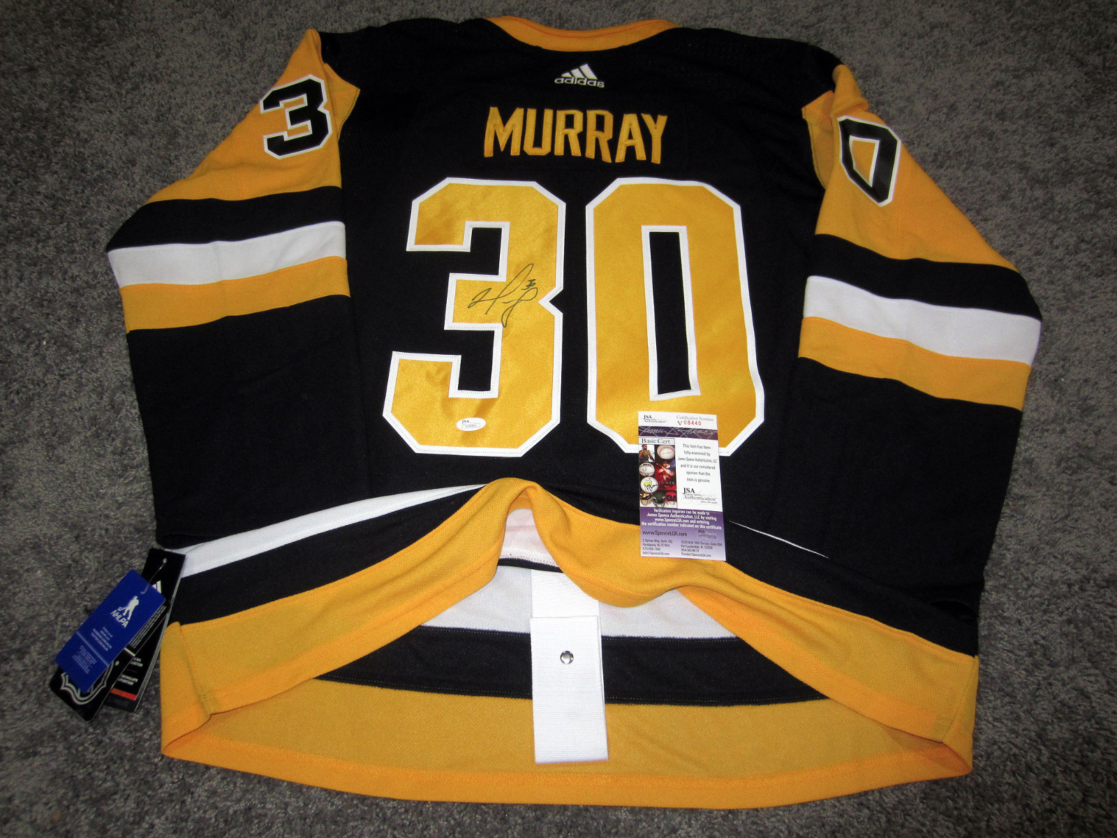 MATT MURRAY Pittsburgh Penguins SIGNED Adidas Pro 52 JERSEY w/ JSA COA New, image size:1600x1200
