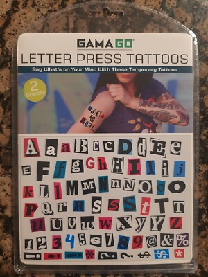 GAMAGO Letter Press Temporary Tattoos NEW Factory Sealed TWO SHEETS PER PACK NIP
