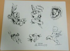 Vintage 1976 Picture Machine Spaulding Rogers Tattoo Flash Sheet 105 Knife Skull