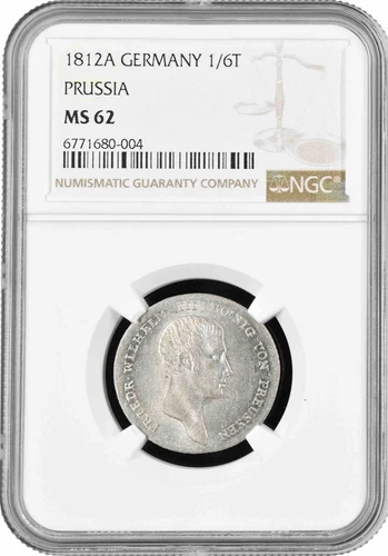 Prussia 1/6 thaler 1812 A, NGC MS62, "King Frederick William III (1797 - 1840)"