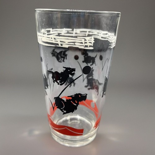 Terrier Dog Glass Lot Set Of 4 Clear 5" Black Scotty Red & White Trim Drinking X - Picture 5 of 11