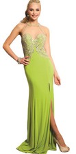 JOVANI ~ Lime Green Jersey Embellished Mesh Inset Prom Formal Gown 6 NEW $460