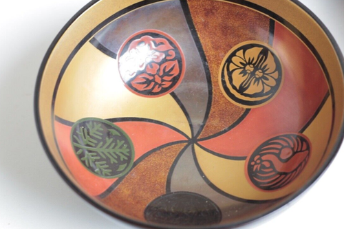 Japanese antique Bowls with Lids Lacquerware Set of 5 Gold Black Red From Japan - Picture 10 of 21
