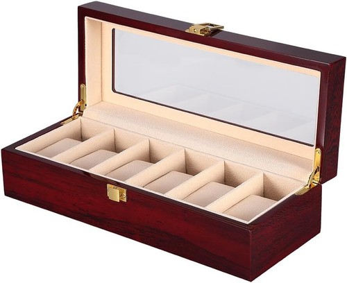 6 Slots Wrist Watch Box Display Wooden Case Jewelry Organizer Storage Holder - Picture 9 of 12