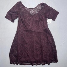 David’s Bridal Dress Women 20W Garnet Lace Overlay Elbow Sleeve Cocktail NWT