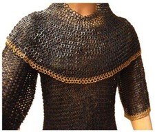 Chain Mail Shirt Flat Riveted Flat Solid Chain Mail Hauberk  Coif Brass Riveted