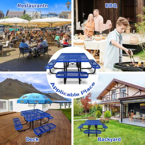 46" Expanded Metal Picnic Table with Umbrella Hole Heavy Duty Square Table - Picture 4 of 12