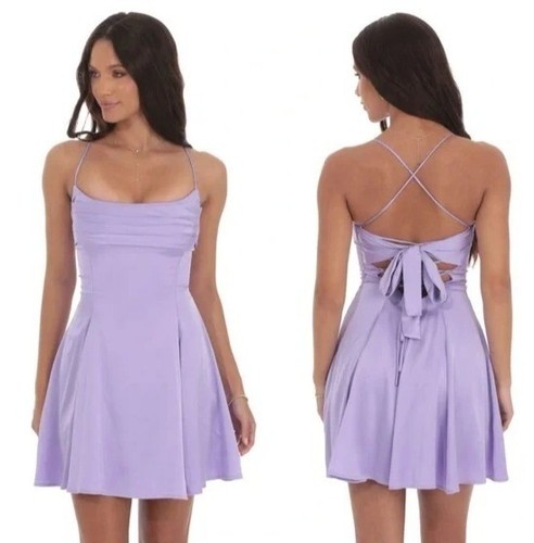 Sexy Vestido Lucy in the Sky Drapeado Línea A Mini Satinado Púrpura Cóctel Para Mujer XS - Imagen 2 de 6