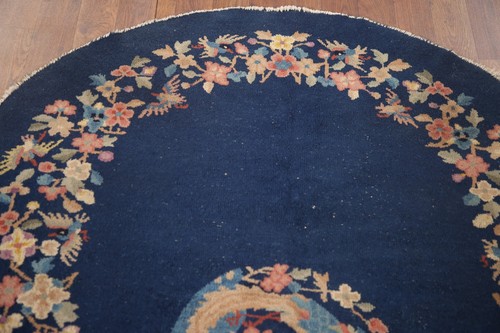 Navy Blue Art Deco Nichols Oval Vegetable Dye Area Rug 4x6 Chinese Hand-made Rug - Picture 13 of 19