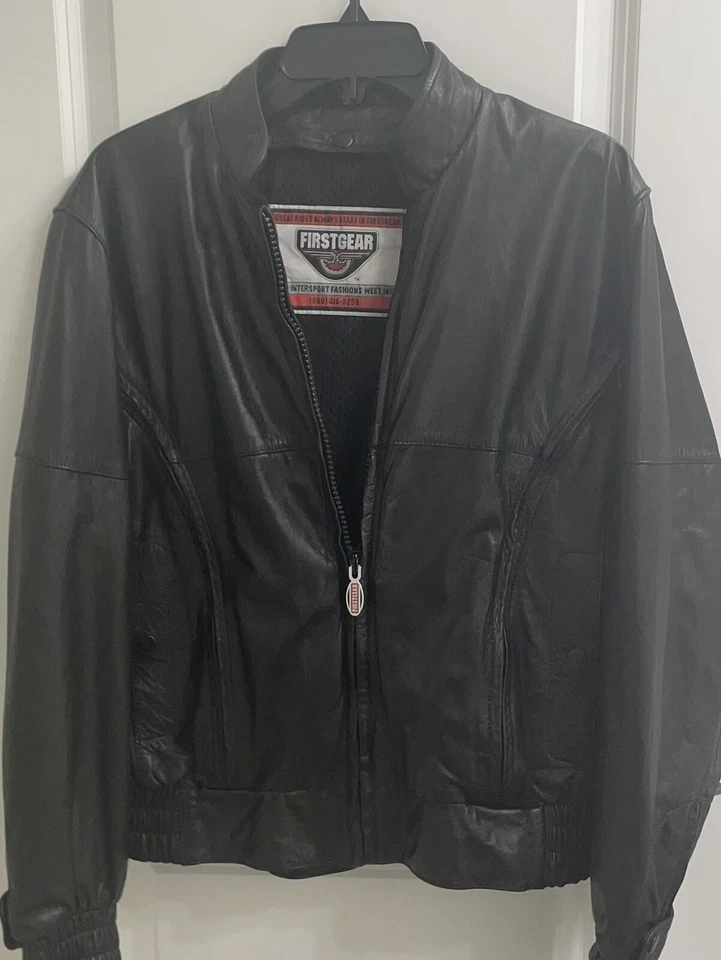 Chaqueta de moto First Gear de cuero acolchada pesada de lino talla grande negra para mujer Foto 4 de 4