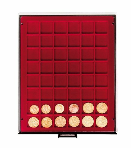 Lindner-2748-coin boxes-smoked glass-48x-30-mm-square-compartment-for-5-DM - Picture 1 of 8