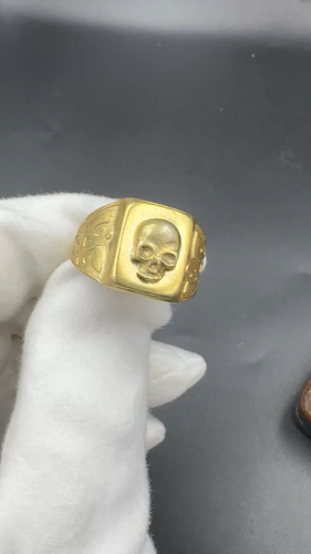 MEN ring SILVER 925 Memento Mori Skull mourning BIKER Vanitas doctor gold plated - Video 1 of 1