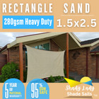 95% UV Rectangle  SAND 1.5m X 2.5m Shade Sail Sun 280GSM BEIGE