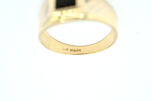 10k Vintage Gold, Diamond And Onyx Men's Ring. 2.9gr - Picture 6 of 6