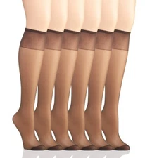 Hanes QM6775 Silk Reflections Knee High Reinforced Toe - 6 Pack