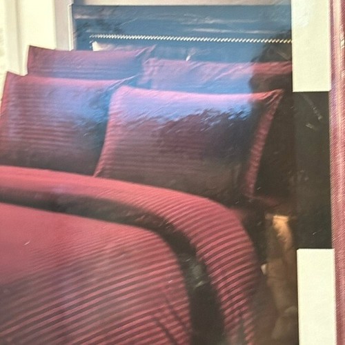 Traditional At Home 4pc Twin Sheet Set Plum Purplish Red Stripes embossed - Picture 3 of 6