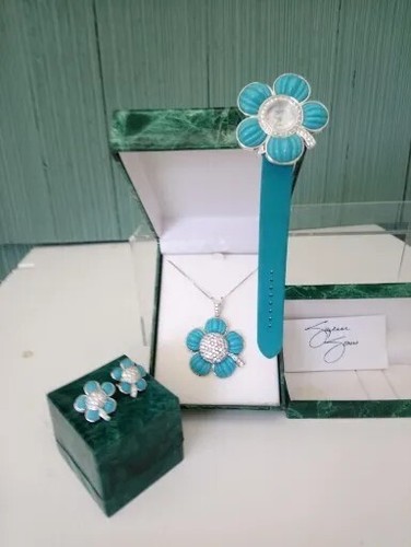 Pendientes y reloj collar Suzanne Somers plata de ley circonita cúbica flor - Imagen 2 de 22