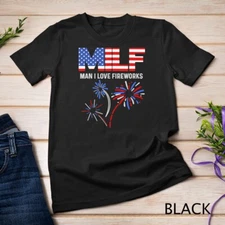 (grey)MILF Man I Love Fireworks Funny American Patriotic July 4th Unisex T-shirt
