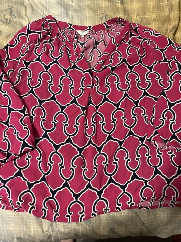 Women's CROWN & IVY Split V Neck 3/4 Elbow Length Sleeve T Shirt Blouse Tee 2XL