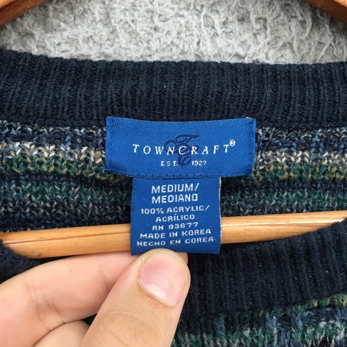 Towncraft Sweater Mens M Blue Acrylic Crew Neck Long Sleeve Pull Over Casual - Picture 19 of 22