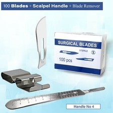 100PCS Scalpel Blades #22 + Handle #4+ Blade Remover FOR DERMAPLANING SURGICAL 