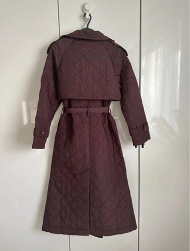 Next burgundy roomy shower resistant quilted belted trench coat size UK 8 New - Picture 3 of 6